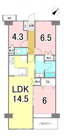 練馬区豊玉上、中古マンションの間取り画像です