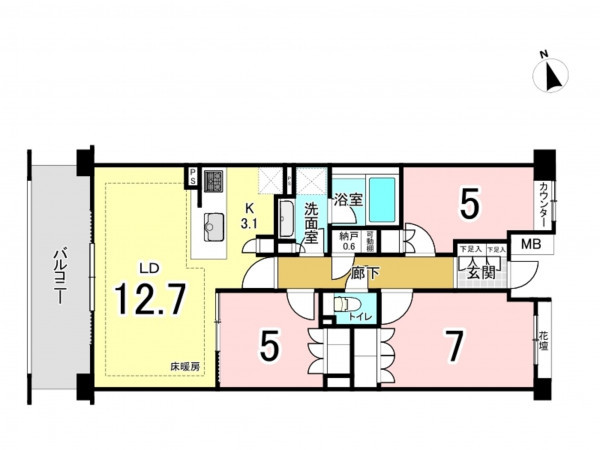 練馬区立野町、中古マンションの間取り画像です