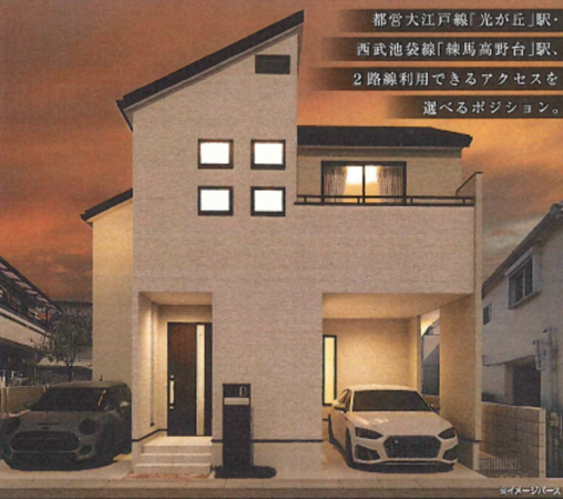 練馬区谷原、新築一戸建ての完成予想図（外観）画像です