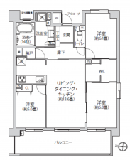 練馬区石神井台、中古マンションの間取り画像です