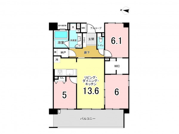 練馬区石神井台、中古マンションの間取り画像です
