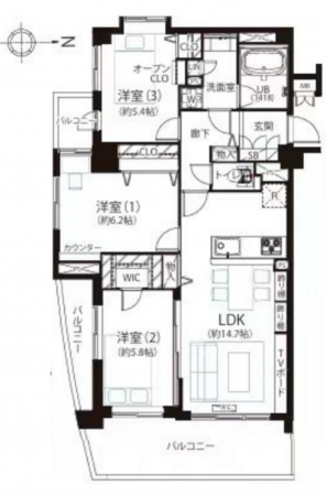 練馬区羽沢、中古マンションの間取り画像です