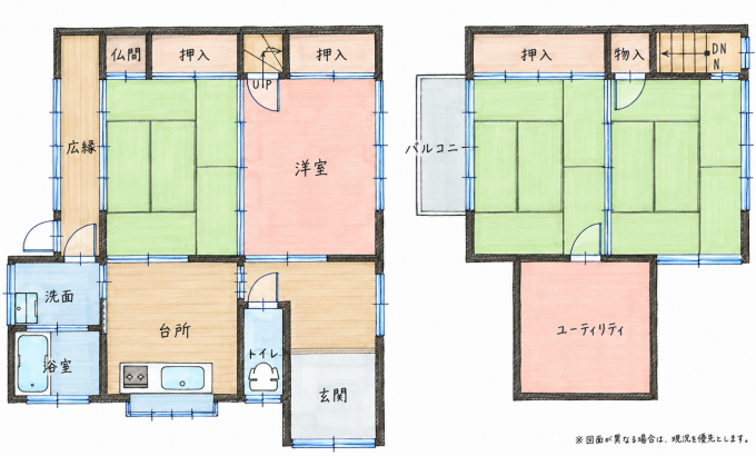 北九州市門司区田野浦、中古一戸建ての間取り画像です