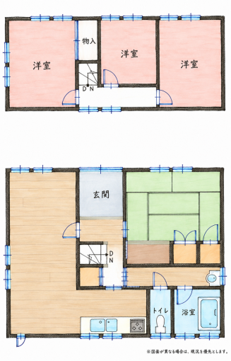 北九州市門司区錦町、中古一戸建ての間取り画像です