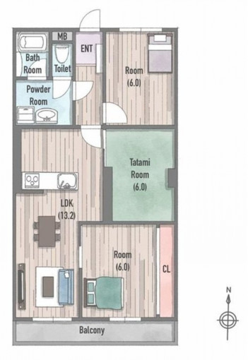 北九州市門司区東新町、中古マンションの間取り画像です