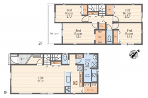 藤沢市辻堂太平台、新築一戸建ての間取り画像です