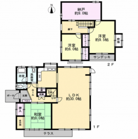 藤沢市大庭、中古一戸建ての間取り画像です