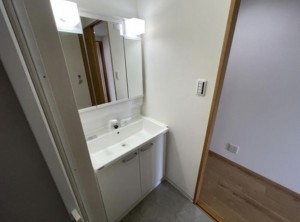 藤沢市大庭、中古マンションの洗面画像です