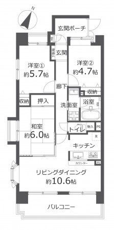 藤沢市大庭、中古マンションの間取り画像です