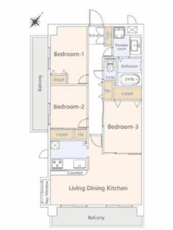 藤沢市鵠沼藤が谷、中古マンションの間取り画像です