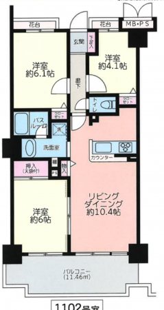 藤沢市善行坂、中古マンションの間取り画像です