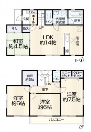 藤沢市善行、中古一戸建ての間取り画像です