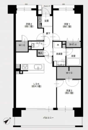 藤沢市藤沢、中古マンションの間取り画像です