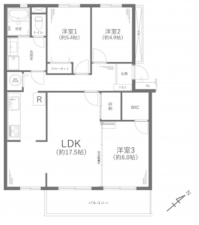 藤沢市鵠沼海岸、中古マンションの間取り画像です