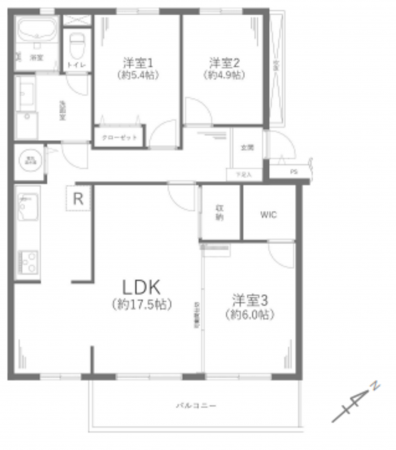藤沢市鵠沼海岸、中古マンションの間取り画像です
