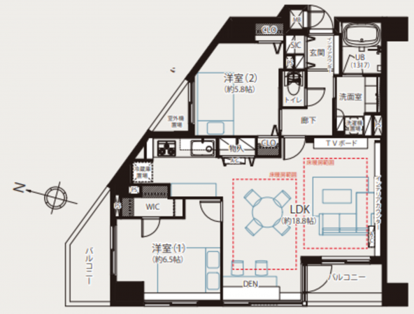 藤沢市藤沢、中古マンションの間取り画像です
