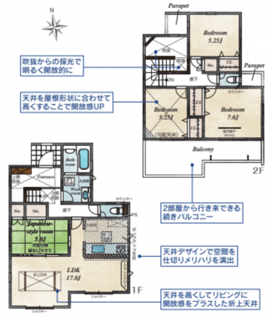 藤沢市大庭、新築一戸建ての間取り画像です