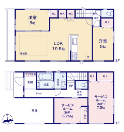 藤沢市城南、新築一戸建ての間取り画像です