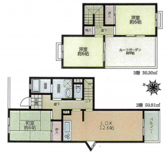 藤沢市大庭、中古マンションの間取り画像です