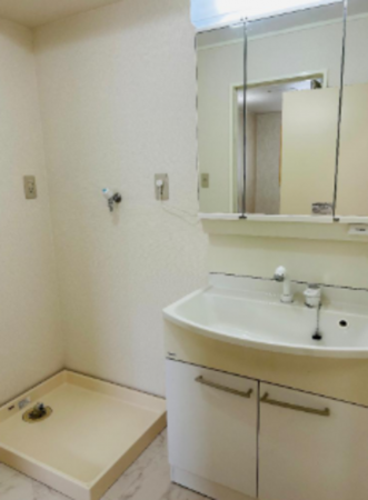 藤沢市大庭、中古マンションの洗面画像です