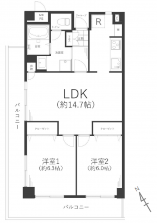 藤沢市白旗、中古マンションの間取り画像です