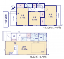 藤沢市鵠沼海岸、新築一戸建ての間取り画像です