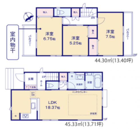 藤沢市鵠沼海岸、新築一戸建ての間取り画像です