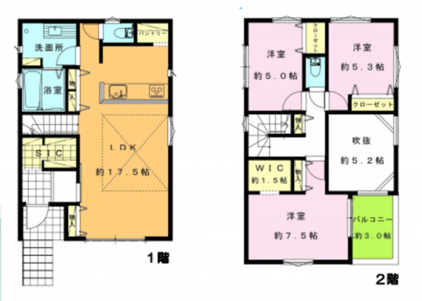 藤沢市大庭、新築一戸建ての間取り画像です