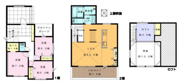 藤沢市鵠沼桜が岡、新築一戸建ての間取り画像です