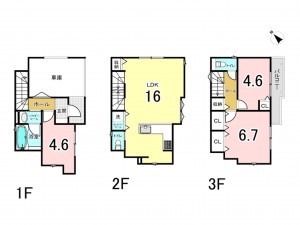 藤沢市片瀬、新築一戸建ての間取り画像です