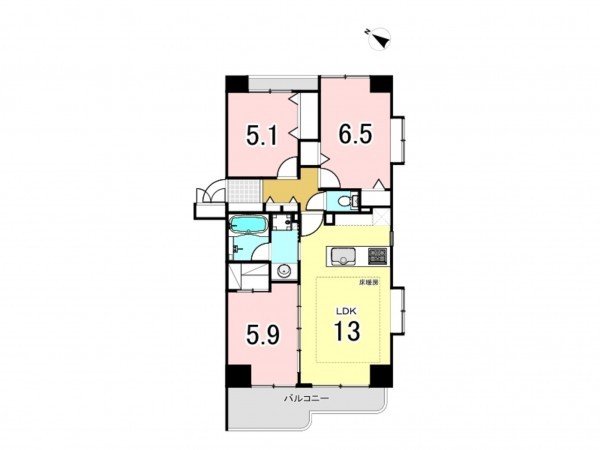 藤沢市藤沢、中古マンションの間取り画像です