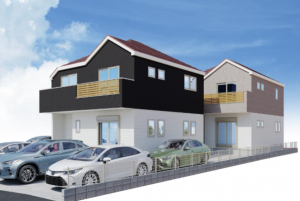 藤沢市善行、新築一戸建ての完成予想図（外観）画像です