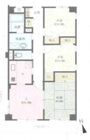 藤沢市白旗、中古マンションの間取り画像です