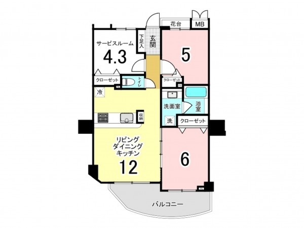 藤沢市藤沢、中古マンションの間取り画像です