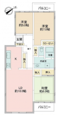 藤沢市鵠沼神明、中古マンションの間取り画像です