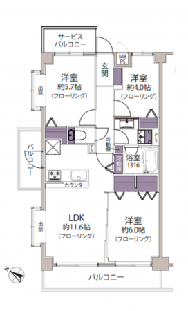 藤沢市亀井野、中古マンションの間取り画像です