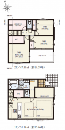 藤沢市大庭、新築一戸建ての間取り画像です