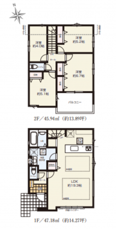 藤沢市大庭、新築一戸建ての間取り画像です