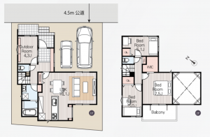 藤沢市鵠沼海岸、新築一戸建ての間取り画像です