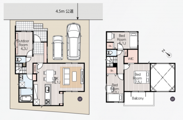 藤沢市鵠沼海岸、新築一戸建ての間取り画像です