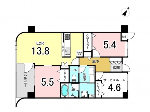 藤沢市藤が岡、中古マンションの間取り画像です