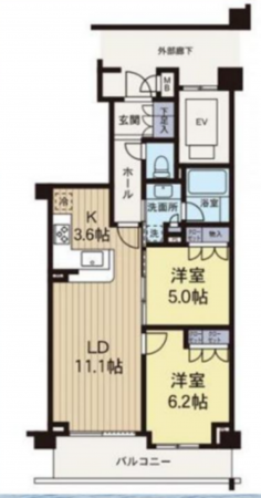 藤沢市片瀬海岸、中古マンションの間取り画像です