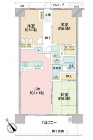 藤沢市川名、中古マンションの間取り画像です