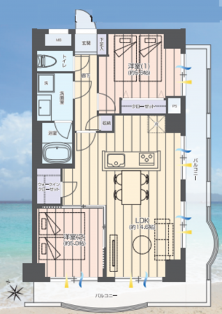 藤沢市片瀬海岸、中古マンションの間取り画像です