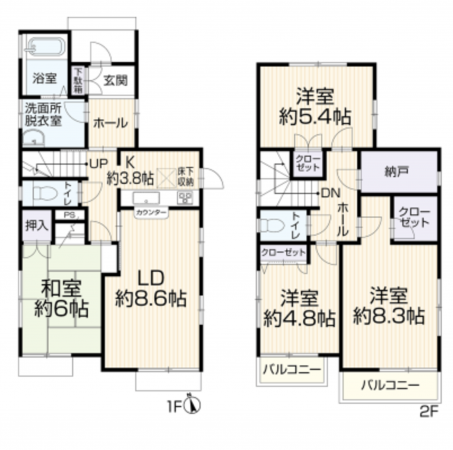 藤沢市白旗、中古一戸建ての間取り画像です