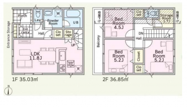 藤沢市善行坂、新築一戸建ての間取り画像です
