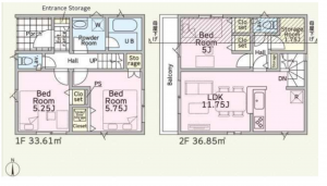 藤沢市善行坂、新築一戸建ての間取り画像です
