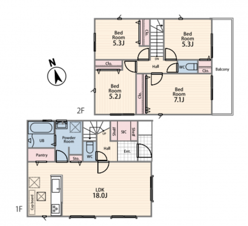 藤沢市辻堂太平台、新築一戸建ての間取り画像です
