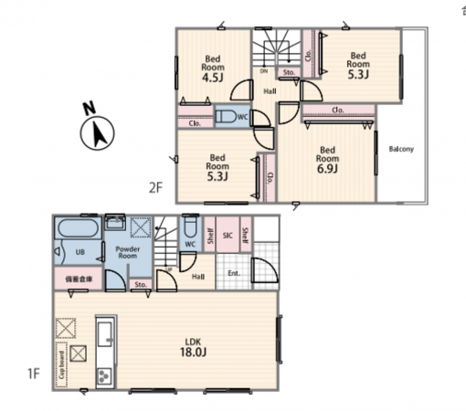 藤沢市辻堂太平台、新築一戸建ての間取り画像です