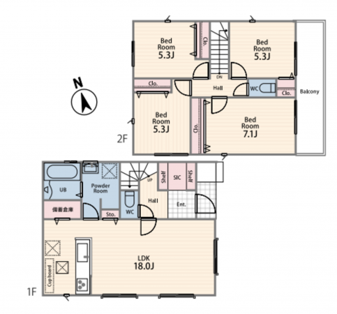 藤沢市辻堂太平台、新築一戸建ての間取り画像です